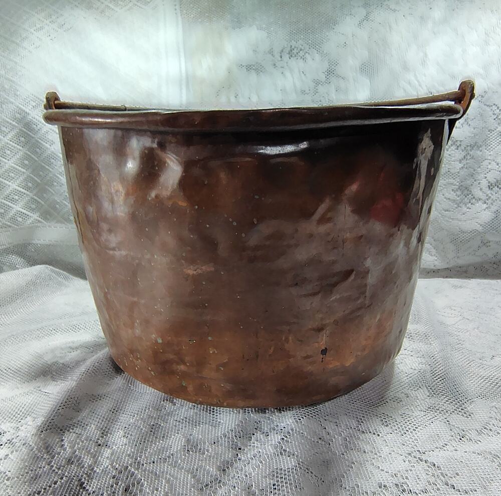 Antique Copper Kettle Bucket Pail - Has Drainage Slit - See Pics